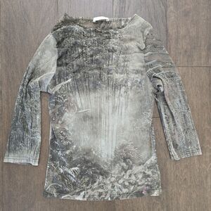 Promod Womens Shirt Top Summer Sheer Forest Lagenlook Camouflage Size S